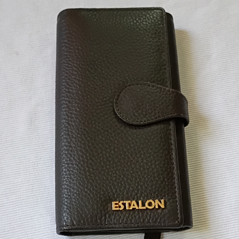 Estalon Dark Brown Pebbled Leather Wallet
